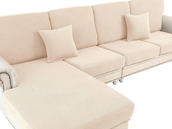 LA MEACK Couch Cushion Cover Seat Cushion Cover Stretch Armchair Cover Separate Sectional Sofa Slipcovers Furniture Protector(1 Piece for Seat or Sofa Backrest, Natural)