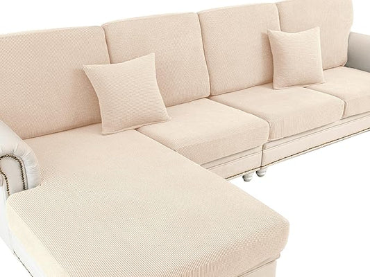 LA MEACK Couch Cushion Cover Chaise Lounge Cover Washable Separate Seat Chaise Couch Cover Stretch Sectional Sofa Slipcover(1 Piece for Chaise or Sofa 3-Seater, Natural)