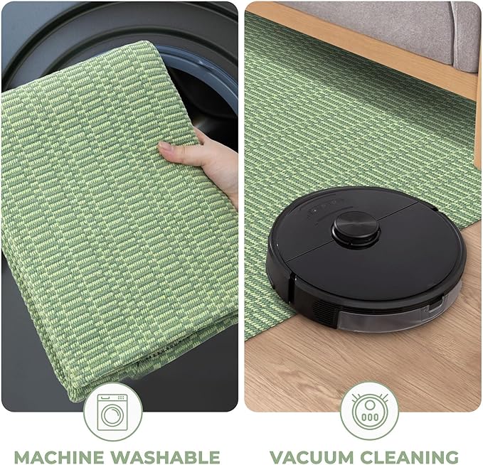 KOZYFLY Washable Area Rug 2x3 Ft Small Entryway Rug Indoor Door Mat Throw Rugs with Rubber Backing, Braided Cotton Floor Carpet for Front Entrance Bathroom Kitchen Foyer, Sage Green