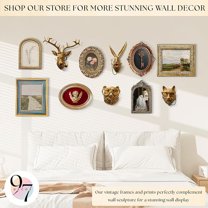 97 Decor Antique Wall Decor - Victorian Vintage Wall Sculpture, Oval Ornate Pediments For Hallway Entryway, Gothic Key Sculpture Dark Academia Art Antique Brass Decor For Home Bedroom Living Room