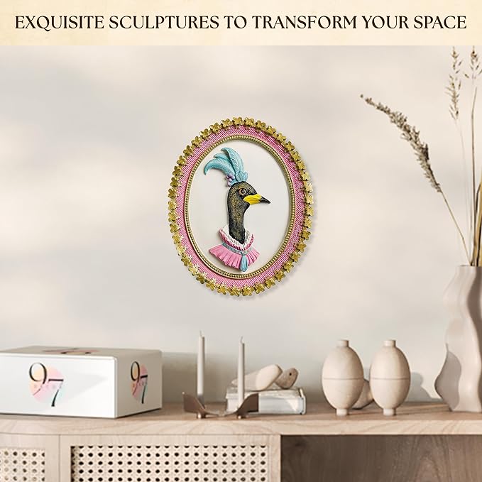 97 Decor Vintage Goose Decor For Home Kitchen - Pink Ovall Wall Art, Handcrafted Wall Sculptures For Living Room Decorations, Unique Walls Pediments For Girls Bedroom, Nursery