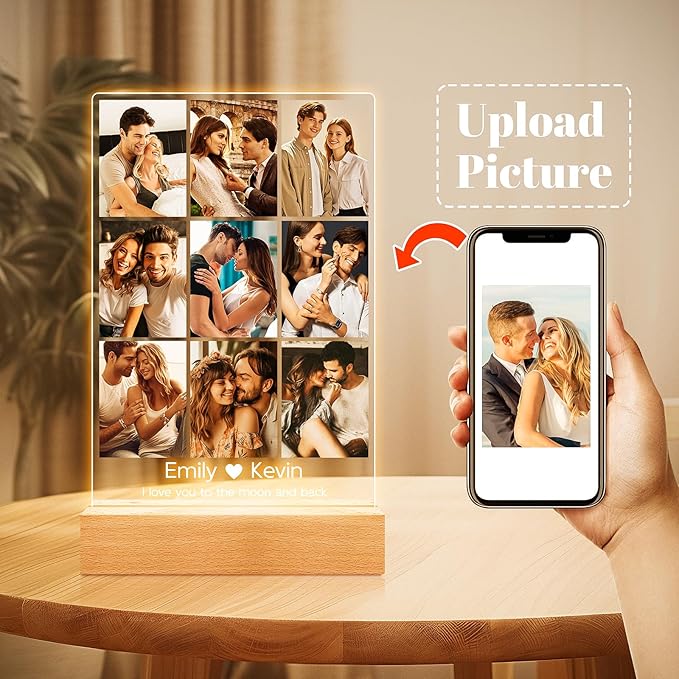 Personalized Picture Frame with Photos, Custom Picture Frames, Personalized Photo Frame, Customized Anniversary Birthday Gifts for Women Men Her Him Girlfriend Boyfriend Couples