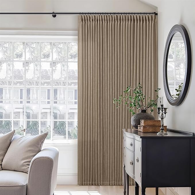 Light Brown Linen Curtains 92 Inches Long for Living Room Pinch Pleated Drape with Hooks Rings for Track System Light Filtering Farmhouse 92 Inch Curtain for Bedroom Sliding Patio Door 2 Panels