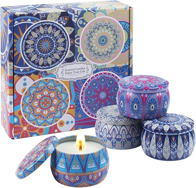 Scented Soy Candles Gift Set for Women – 4 Large 4.4 oz Aromatherapy Jar Candles, 120-Hour Burn Time, Spring Home Decor, Wedding & Yoga Relaxation Gift