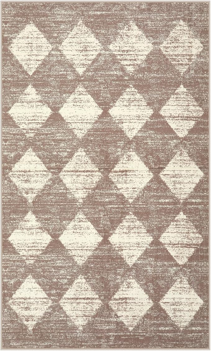 Lahome Zelie Moroccan Treills Area Rug, 3x5 Rugs for Living Room Washable Entry Mat, Checkered Modern Soft Beige Indoor Accent Carprt for Coffee Table Bedroom Family Dinning Room Playroom