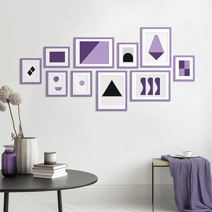 eletecpro 8x10 Picture Frames Set of 10, Picture Frame Collage Wall Decor Display 5x7 Photo With Mat or 8x10 without Mat, Home Decor Gallery Frame for Table Top or Wall Mounting, Purple