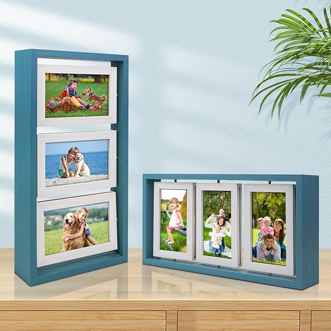 ZEEYUAN 4x6 Picture Frame Wooden Double Side Rotating 4x6 Photo Frame Rustic Collage Frame for 4X6in Pictures, Multiple Family Picture Frame for Desktop