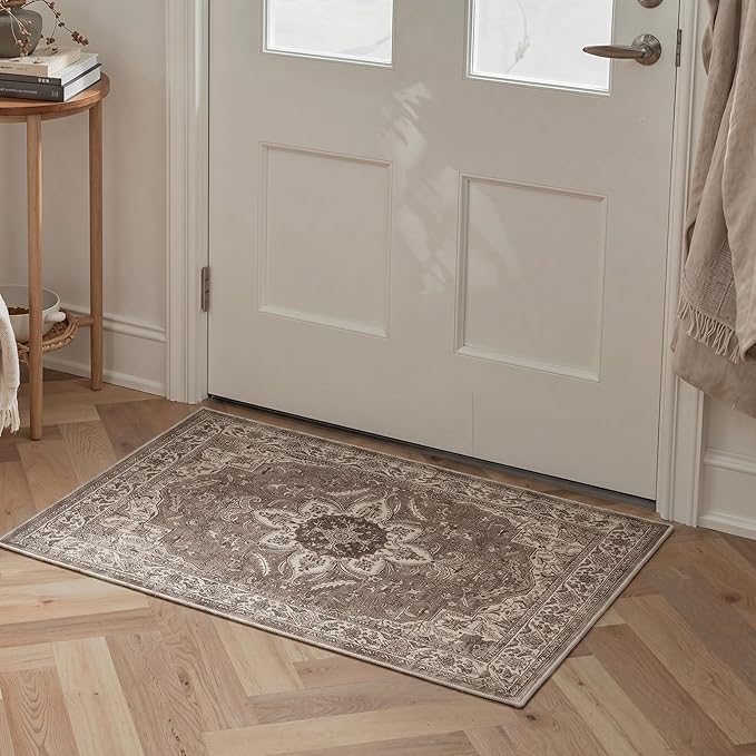 GENIMO Runner Rug for Hallways Machine Washable, 2x8 Non Slip Boho Vintage Lightweight Washable Runners, Thin Floor Rugs for Entryway Hallway Bathroom Laundry Room Corridor, Dark Brown