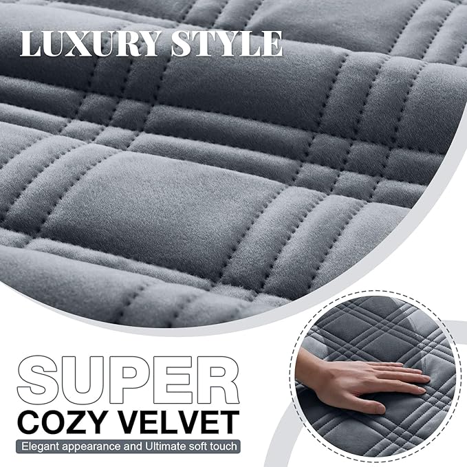 TAOCOCO 100% Waterproof Recliner Chair Cover, Recliner Covers for Recliner Chair with Pocket, Non Slip Reclining Chair Cover Furniture Protector for Kids, Pets(30'', Dark GreyVelvet)