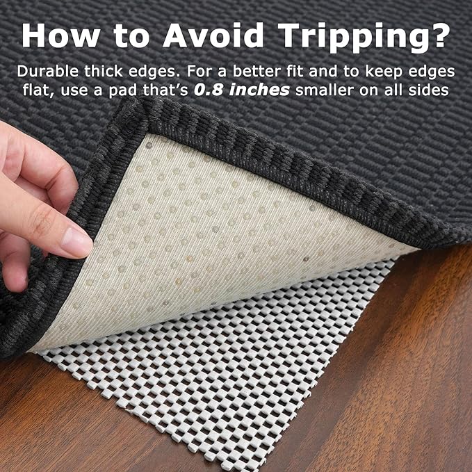 KOZYFLY Washable Area Rug 2x3 Ft Small Entryway Rug Indoor Door Mat Throw Rugs with Rubber Backing, Braided Cotton Floor Carpet for Front Entrance Bathroom Kitchen Foyer, Black/Grey