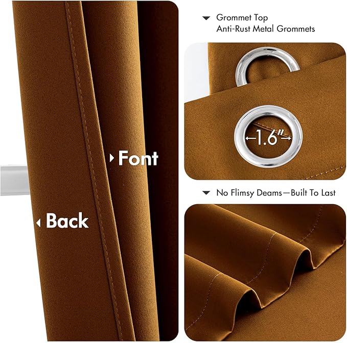 MIULEE Gold Brown Blackout Curtains for Bedroom Living Room 84 Inches Long 2 Panels, Thermal Insulated Room Darkening Drapes Grommet Noise Reducing Light Blocking Window Treatments 40x84 inch