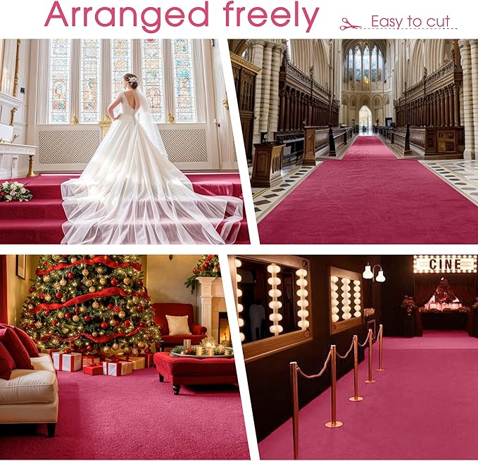 Pink Carpet Runner for Party,140GSM 2.62FTx15FT Carpet Party Decorations,Pink Runway Rug for Prom Felt Non-Woven Fabric,Runner for Wedding Ceremony
