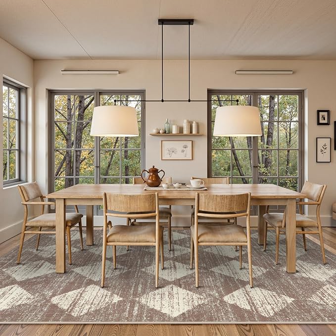 Lahome Zelie Machine Washable Rugs 6x9, Soft Beige Rugs for Bedroom Aesthetic Non Slip Living Room Rug Dining Room Carpet for Under Table, Moroccan Trellis Indoor Carpet for Dorm Apartment Playroom
