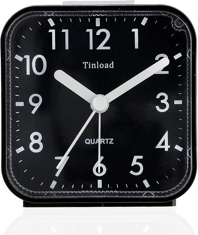 Tinload Small Battery Operated Analog Travel Alarm Clock Silent Non Ticking, Gentle Wake, Ascending Beep Sounds, Snooze,Lighted on Demand, Easy Set by Tinload