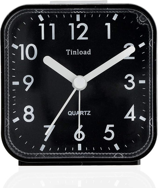 Tinload Small Battery Operated Analog Travel Alarm Clock Silent Non Ticking, Gentle Wake, Ascending Beep Sounds, Snooze,Lighted on Demand, Easy Set by Tinload