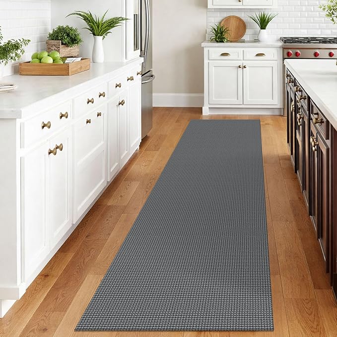 IOHOUZE Washable Runner Rug 2.6x10 Non Slip Rubber Backed Long Hallway Runner Entryway Runner Indoor, Kitchen Rugs Woven Cotton Floor Carpet for Hall Entrance, Dark Grey