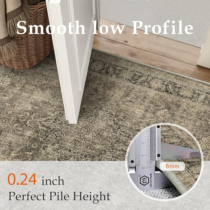 3x12 Washable Runner Rug Brown Vintage Non Slip Soft Low Pile Hallway Kitchen Rug Distressed Oriental Carpet for Laundry Bathroom Bedroom Living Room Home Decor
