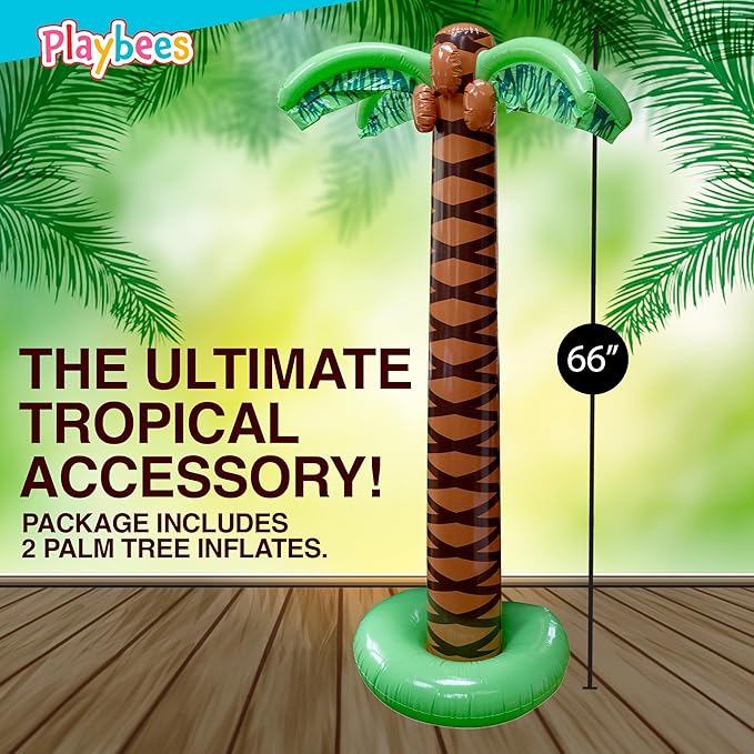 Giant Inflatable Palm Trees - 2 Pack - 6 Foot Super Sturdy Trees for Luau Parties, Beach Decor, Poolside Ambiance, Tropical Theme Decor & Outdoor Fun, Easy Inflation