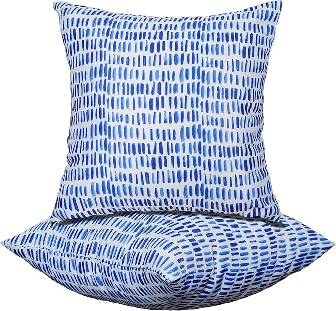 JMGBird Water-Resistant Outdoor Pillows Set of 2, 18x18 inch Durable White with Gradient Square Pattern Throw Pillows with Inserts for Patio Furniture