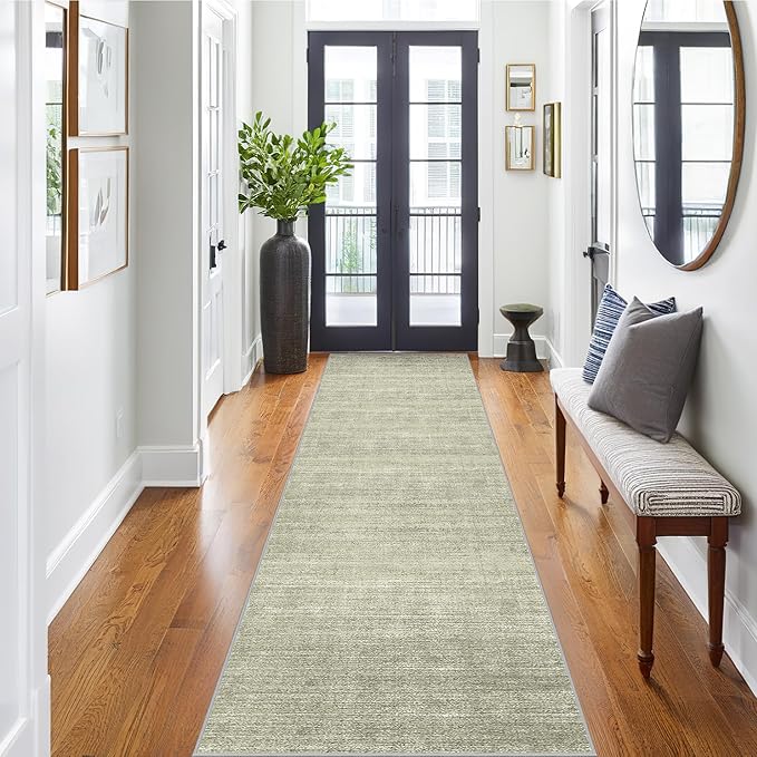 Art&Tuft Non-Slip Runner Rug - 2x6 Runner Rug Washable Low-Pile Rugs Runners, Soft Distressed Carpet Runner for Bedroom Bathroom Kitchen Laundry Living Room, Green