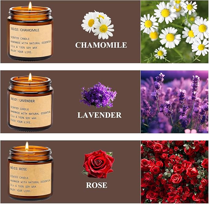 Candles for Home Scented, 150 Hours of Burning Time Aromatherapy Candle, 6 Pack Natural Soy Candle Set, Scented Candles Very Suitable for Giving Gift, Birthday Gifts for Women, Teacher Gifts﻿