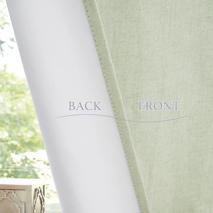 RYB HOME 100% Blackout Patio Door Large Glass Window Curtains, Linen Textured Blend Insulating Privacy Tie Up Shades Living Room French Door Blinds, W 26 x L 80 inches, Light Sage, 1 Pc