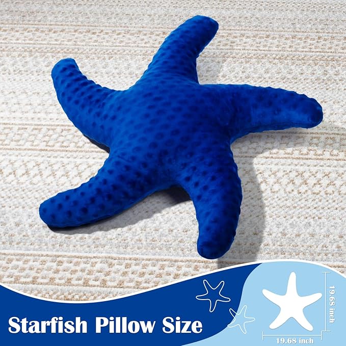Marble Empire Starfish Pillow for Couch and Bed, Coastal Decor Throw Pillow, Ocean Beach Theme Accent Pillow for Living Room（Navy Blue）