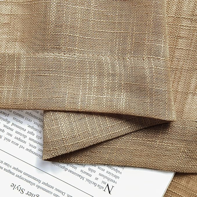 XTMYI Small Burlap Curtains for Kitchen Windows Primitive Linen Look Short Curtain Valances for Small Window Coverings Door Bedroom Sink Above and Under Area Coffee Colored Brown 24 Inch Length