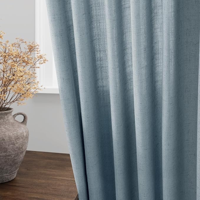Extra Long Light Blue Linen Curtains 120 Inch for Living Room 2 Panels Set Rod Pocket Back Tab Light Filtering Semi Sheer Soft Linen Window Drapes Privacy High Ceiling Drapes for Farmhouse 52x120