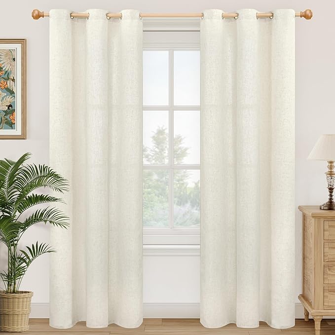 YoungsTex Natural Linen Semi Sheer Curtains 84 Inch Length for Living Room, Light Filtering Window Drapes Privacy with Grommet No See Through for Bedroom, 2 Panels, 38 X 84 Inch