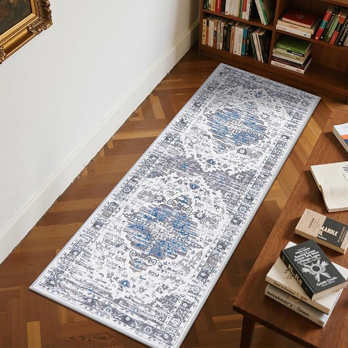 Ileading Washable Hallway Runner Rugs, 2x6 Non Slip Runners Area Rug for Entryway Kitchen Bathroom Bedroom Laundry Living Room, Long Narrow Low-Pile Floor Carpet Boho Vintage Throw Mat for Kids Room ﻿