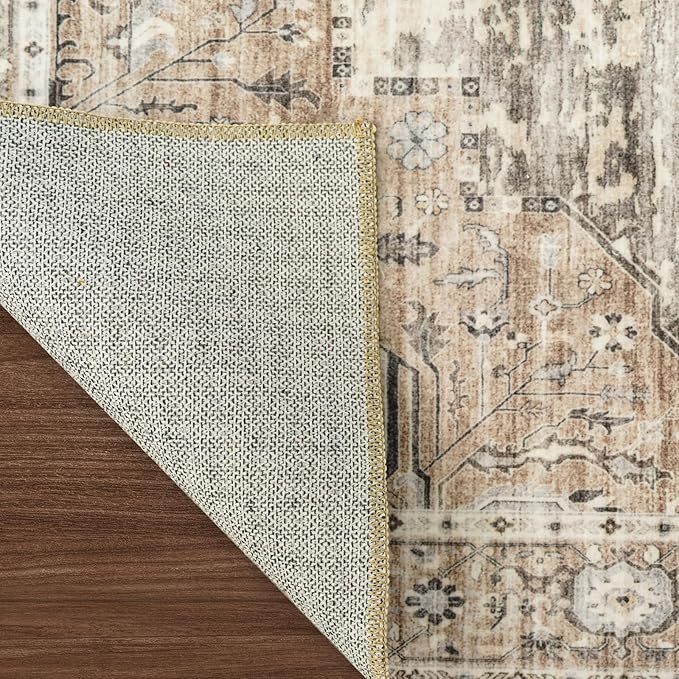 RUUGME Washable 3X12 Runner Rugs - Large Boho Rugs for Living Room Stain Resistant Carpet Vintage Tribal Rugs for Bedroom Kitchen Bathroom Non Slip Backing Home Decor Floor Decoration Mat 3X12 Beige
