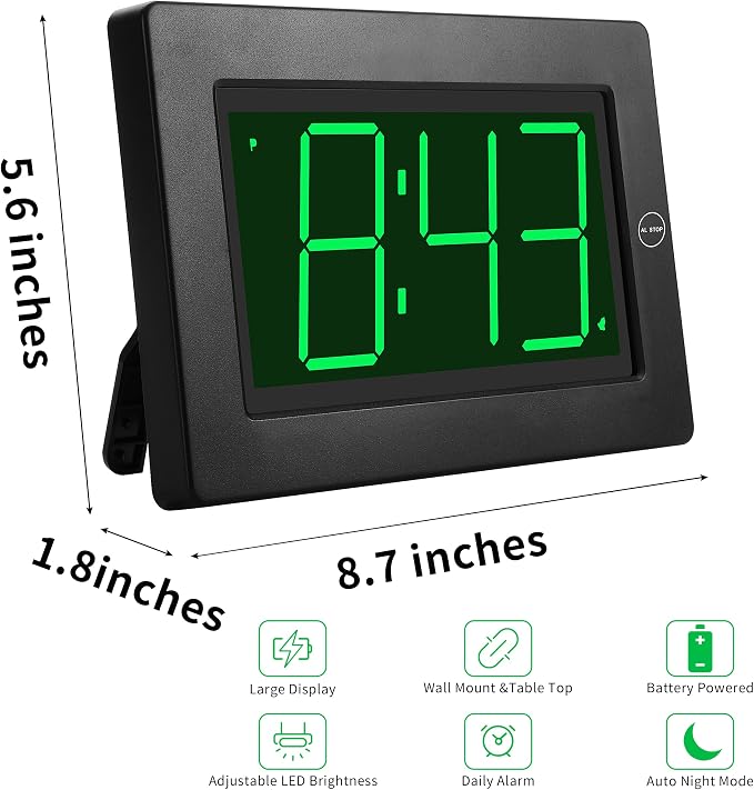 Alarm Clock,3" LED,3-level Brightness,Battery Operated,Wall-mount/Table-top - Image 2