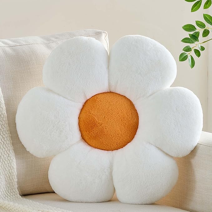 CANGHI Flower Pillows Flower Shaped Throw Pillow Cute Daisy Pillows Seating Cushions for Adults Kids Home Bedroom Sofa Chair Couch Decor (White, 19.68 inch)