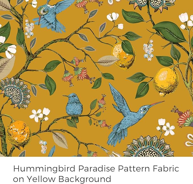 Topfinel Living Room Curtains 72 Inches Long Mustard Yellow Vintage Curtains & Drapes, Room Darkening Grommet Luxury Whimsical Floral Lemon Hummingbird Colorful Blackout Drapes for Living Room Bedroom
