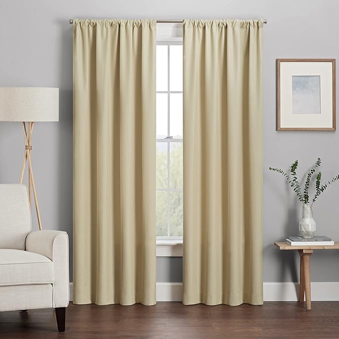 Eclipse Kendall Modern Blackout Thermal Rod Pocket Window Curtain for Bedroom or Living Room (1 Panel), 42 x 95, Cafe (Pack of 2)