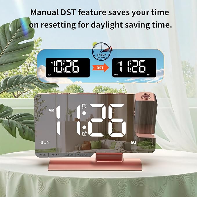 Projection Alarm Clock for Bedroom Ceiling, Pink Room Decor Digital Clock - Image 8
