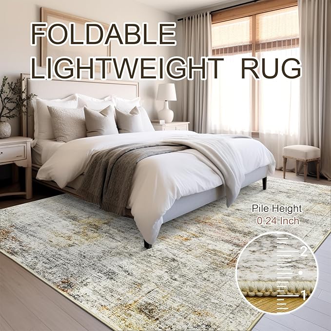 Soalmost 10x14 Area Rugs for Living Room, Non Slip Machine Washable Vintage Rugs, Low Pile Lightweight Large Rug for Bedroom, Dining Room, Home Office Gray Rust