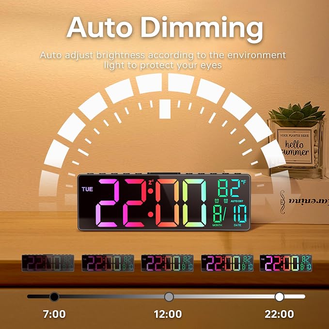 JALL 10.5'' Large Digital Alarm Clock with Big LED Number for School Classroom, Remote Control, RGB Colors,Timer, Dual Alarm, Temperature for Bedroom, Living Room, Gift for Senior Student Teacher - Image 9