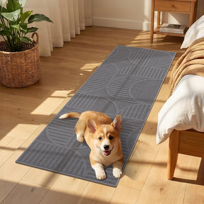 Findosom Washable Runner Rug 2x8, Geometric High-Low Textured Non Slip Hallway Runner Rug with Rubber Backing, Boho Carpet Runner for Kitchen, Bedroom, Laundry, Entryway, Bathroom, Gray