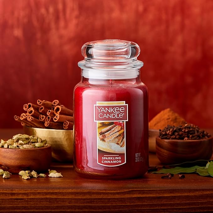 Yankee Candle Sparkling Cinnamon Scented Classic 22oz Large Jar Single Wick Candle Over 110 Hours of Burn Time