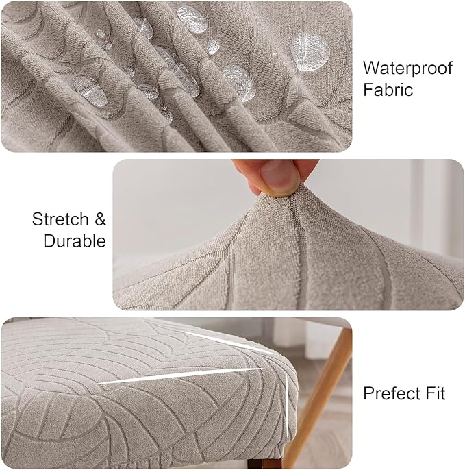Genina 100% Waterproof Chair Covers for Dining Room Set of 4, Large Dining Room Chair Covers Protectors Stretch Kitchen Parson Chair Slipcovers for Home, Restaurant (Large, Leaves-Warm Gray)