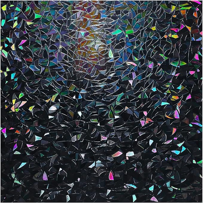 rabbitgoo Window Privacy Film Rainbow Film Decorative Window Sticker, 3D Static Stained Glass Cling Tint for Room Darkening Day Sleep, Black, 17.5 x 157.4 inches