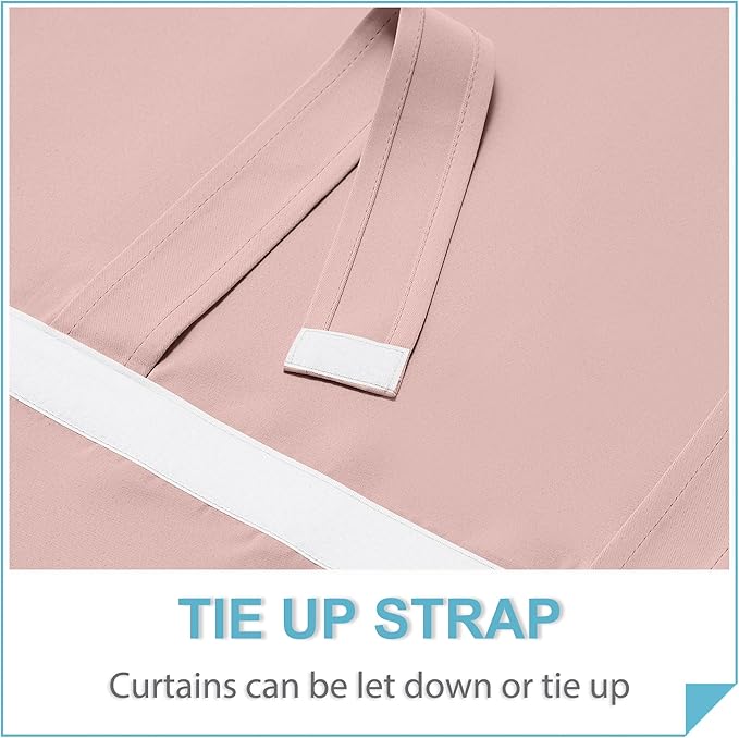 RYB HOME Blackout Tricia Window Door Curtain - Thermal Insulated Self-Adhesive Light Block Energy Efficient French Door Curtain Tie up Shade/Blind, W30 x L80 inch, 1 Panel, Orange Pink