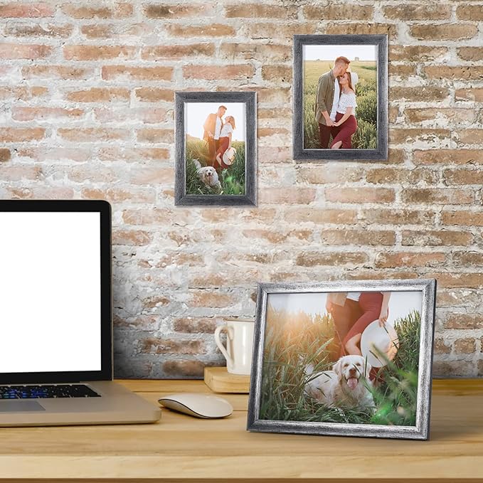 Giftgarden 10-Pack Distressed Silver Picture Frames for Various Sizes Photos, Four 4x6, Four 5x7, Two 8x10, Multi Assorted Antique Silver Frame Collage for Wall or Tabletop