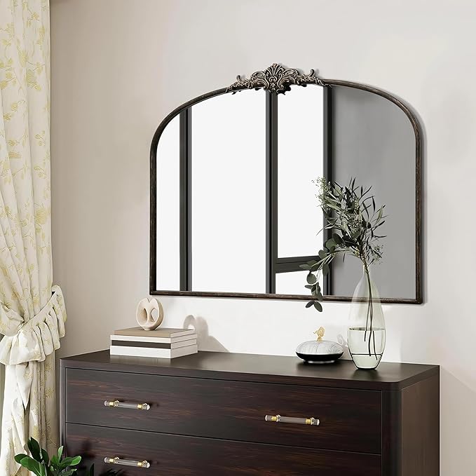 Besdomus Vintage Arched Black Mirror: 40"x29" French Large Arch Antique Wall Mounted Mirror - Baroque Traditional Ornate for Entryway/Living Room/Fireplace/Bathroom- Home Decor for Interior Designers