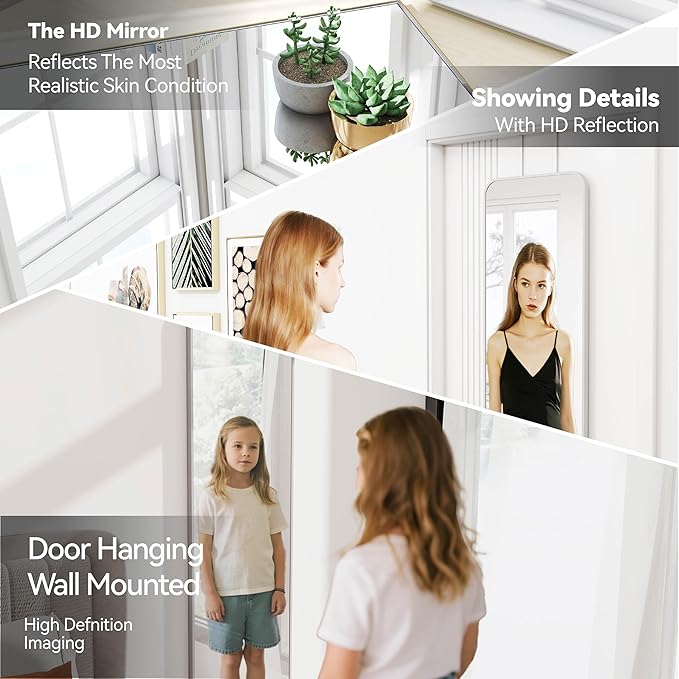 SCWF-GZ 47x14 Mirror Rectangle Full Body Length Door Hanging Wall Mounted Aluminum Alloy Metal Frame Dressing Make-up Mirrors for Entryway Bedroom Bathroom Living Room 47 14 inch Silver