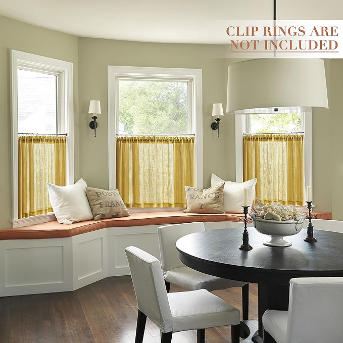 Boho Fall Curtains for Kitchen Window Gold Decor Set of 2 Panels Short Tier Cafe Sheer Curtain Rod Pocket Dark Mustard Yellow Curtains for Bedroom Living Room Small Bathroom Shower 30 Inch Length