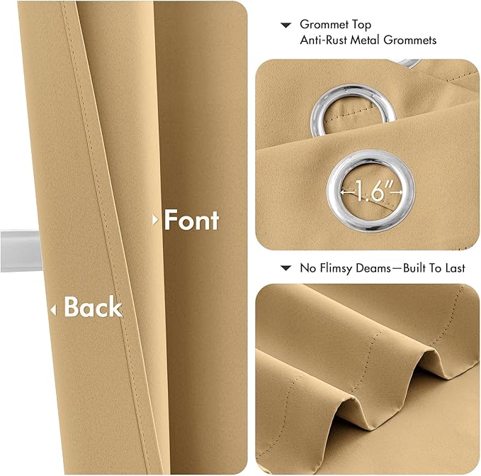MIULEE Gold Blackout Curtains for Bedroom Living Room 72 Inches Long 2 Panels, Thermal Insulated Room Darkening Drapes Grommet Noise Reducing Light Blocking Window Treatments 40x72 Inch