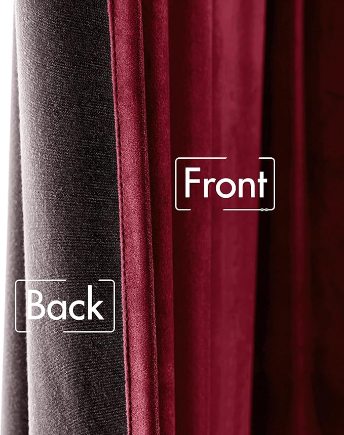MIULEE Velvet Curtains 2 Panels Luxury Blackout Curtains for Bedroom Living Room Thermal Insulated Super Soft Christmas Window Drapes Rod Pocket & Back Tab, Burgundy Red, W52 x L72 inches